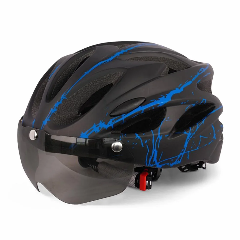 Srliya Casco da bicicletta per adulti uomo e donna casco protettivo con visiera magnetica (blu nero)