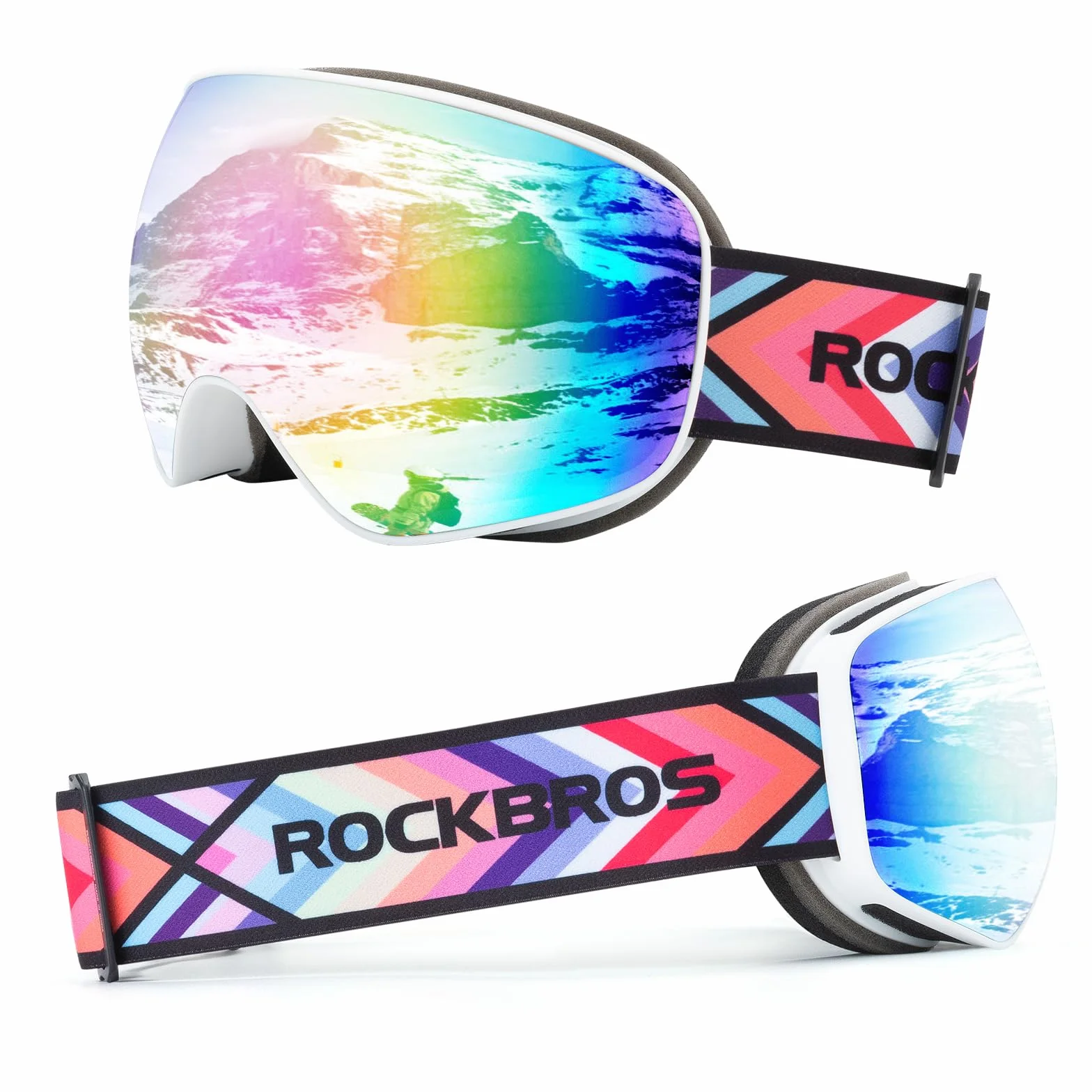 ROCKBROS Maschera da Sci Adulto e Bambini, Ski Goggles per Sci Snowboard, Occhiali per Sciare, Anti-UV, Antiappannamento Antivento, Lenti rivestite, Uomo Donna