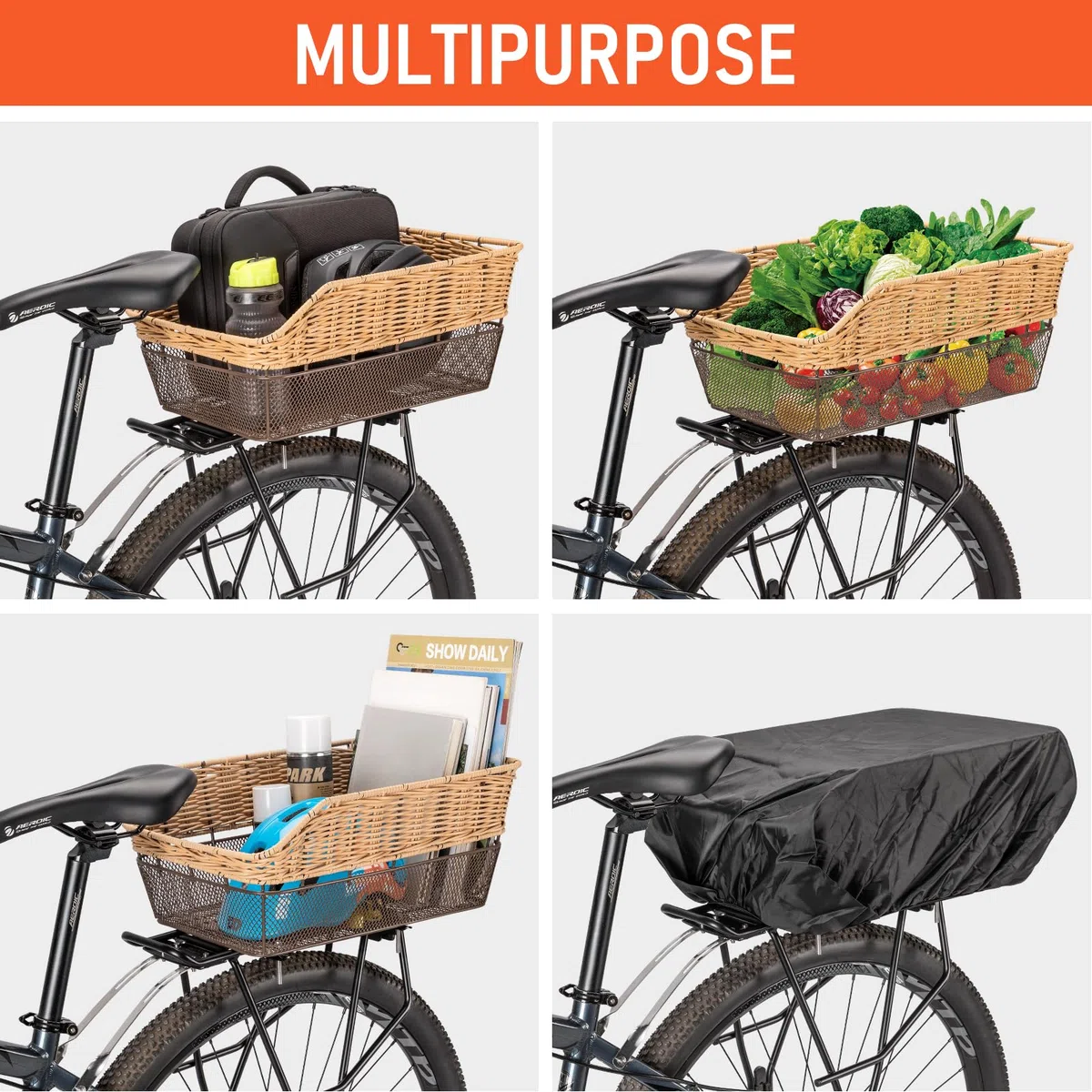 Cestino posteriore per bicicletta Weave, grande, 25 l, con portata fino a 20 kg, base in metallo, cestino per la scuola, per Rennard, resistente alle intemperie, non arrugginisce, e-bike