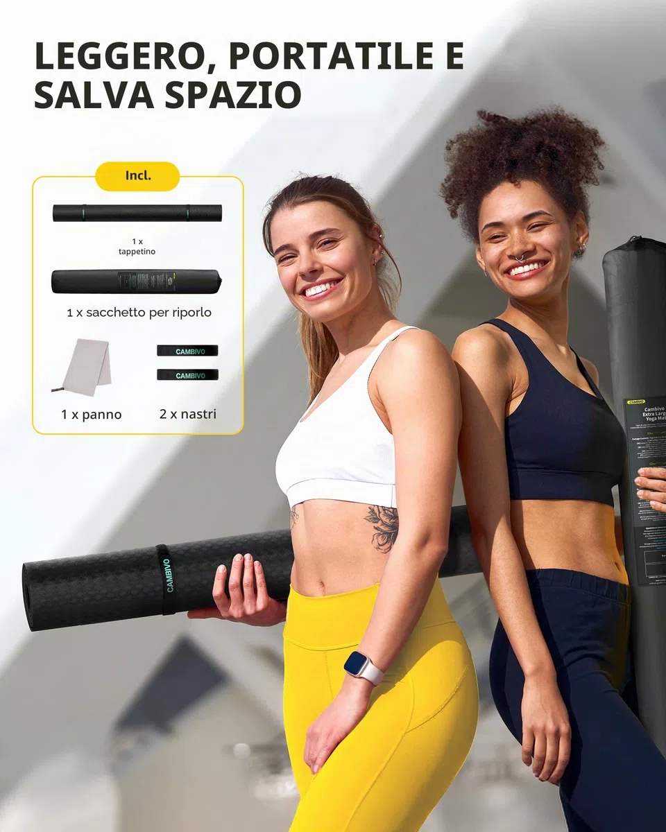 CAMBIVO Tappetino da yoga grande, grande 183 x 122 cm, TPE tappetino da palestra antiscivolo, tappetino da pavimento per fitness, pilates, esercizio