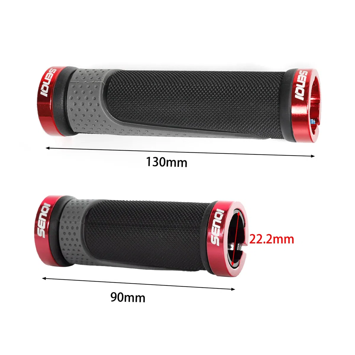 SENQI - Manopole leggere per bicicletta, 130 mm e 130 mm, 130 mm, 90 mm, 90 mm e 90 mm, adatte per manubri da 22,2 mm, antiscivolo, adatte per biciclette a velocità multipla, mountain bike, BMX