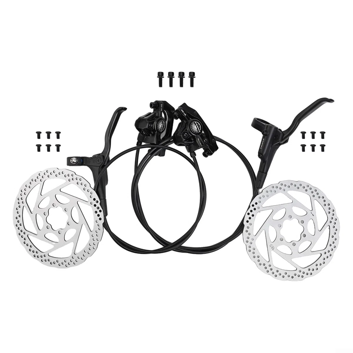 Set di freni a disco idraulici per mountain bike, con pinza a doppio pistone, anteriore 800 mm, posteriore 1600 mm, sistema di olio minerale per MTB e bici da strada (nero)
