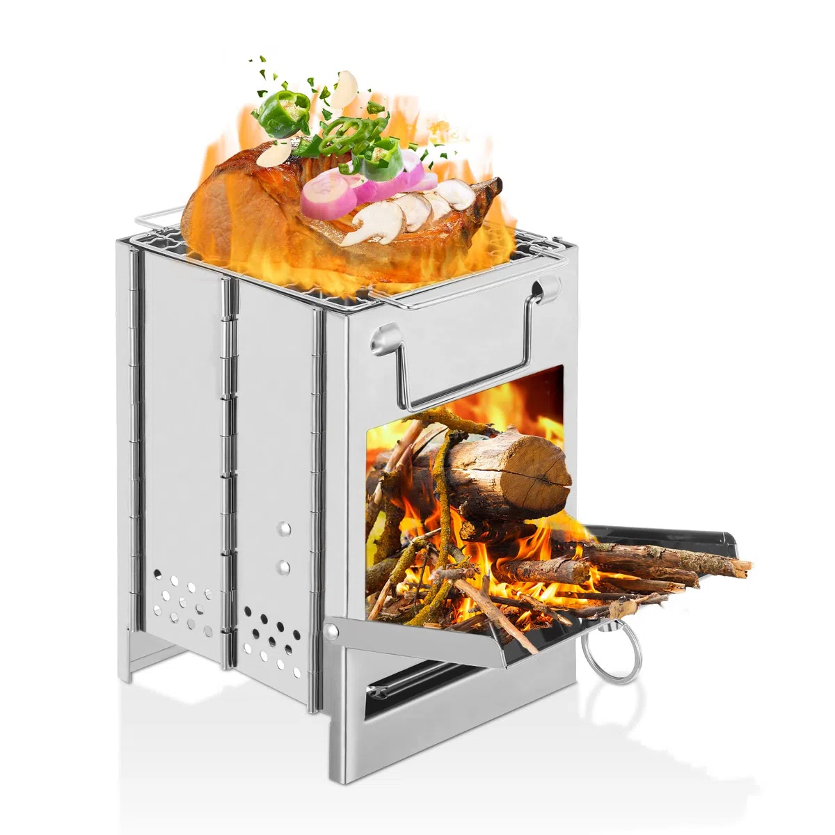 Lixada Campeggio Stufa In Acciaio Inox Pieghevole Zaino Stufa A Legna Mini Barbecue Grill con Borsa Da Trasporto per Campeggio Escursionismo Cucina