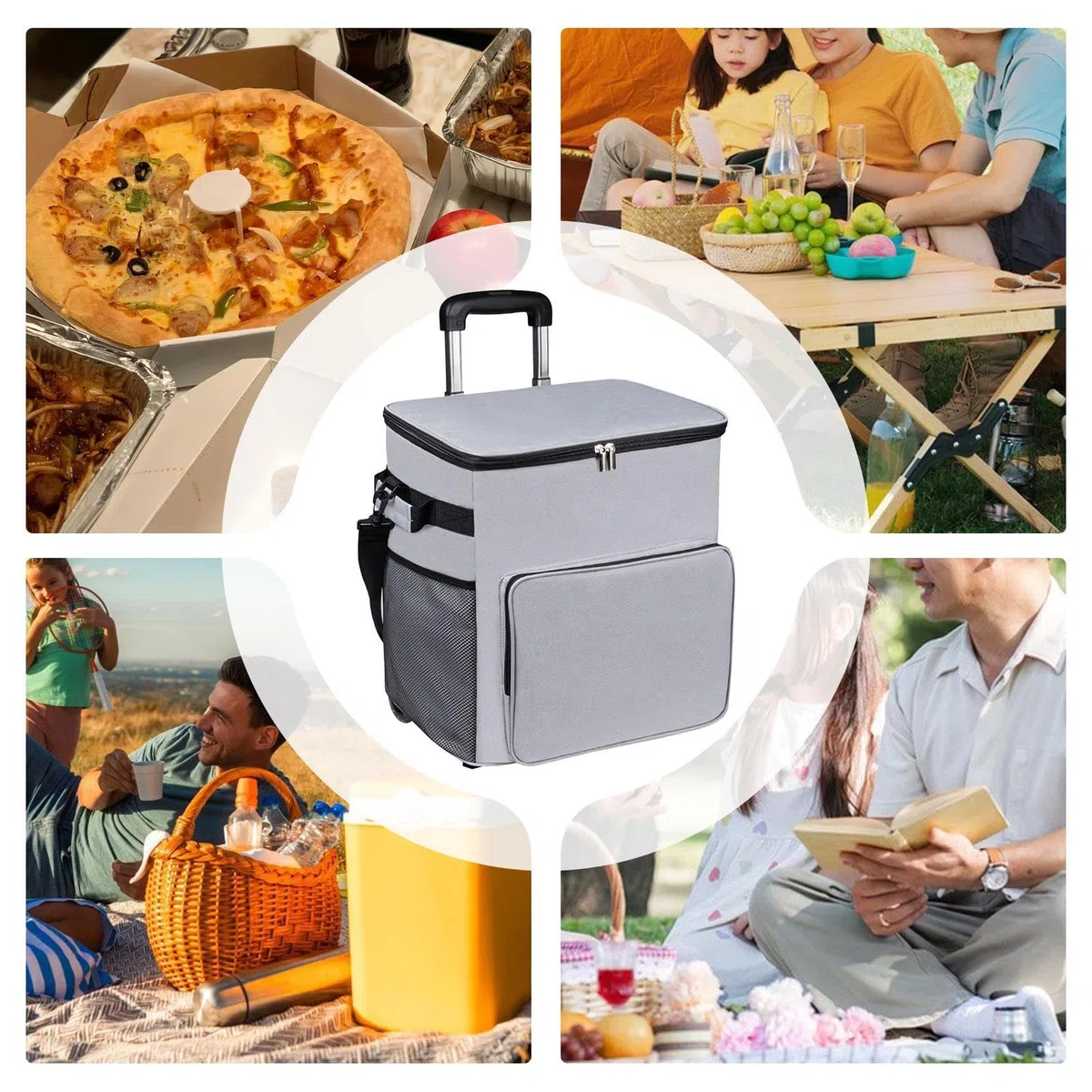 Carrello frigo con ruote, isolato, borsa morbida a prova di perdite, con maniglia, per picnic, spiaggia, viaggi, campeggio, 90 x 33 x 28 cm, nero, 1 pezzo