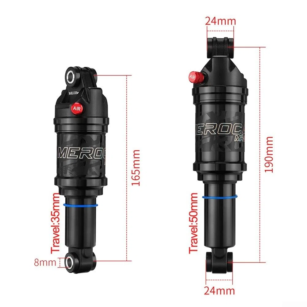 Oniissy Ammortizzatore posteriore ad aria per bicicletta con rimbalzo/blocco 125/150/165/190mm, pressione dell'aria regolabile, ammortizzatore per mountain bike (165MMx35MM)