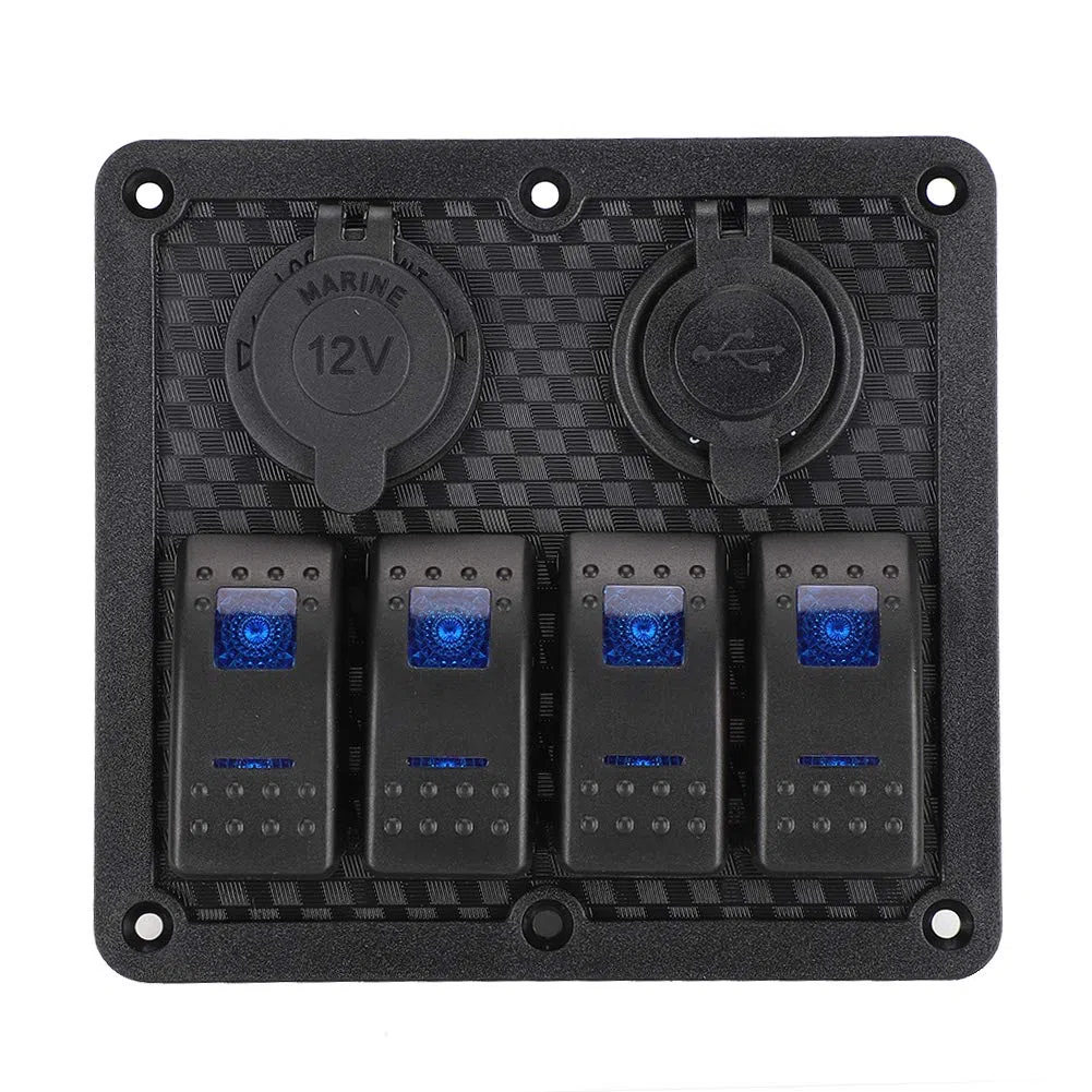 Pannello interruttori a bilanciere 12V 24V 4 gang IP65 impermeabile con presa accendisigari 2 USB per barca auto Pannello interruttori a bilanciere Interruttore a bilanciere a 4 gang IP65 Imperme N5o7