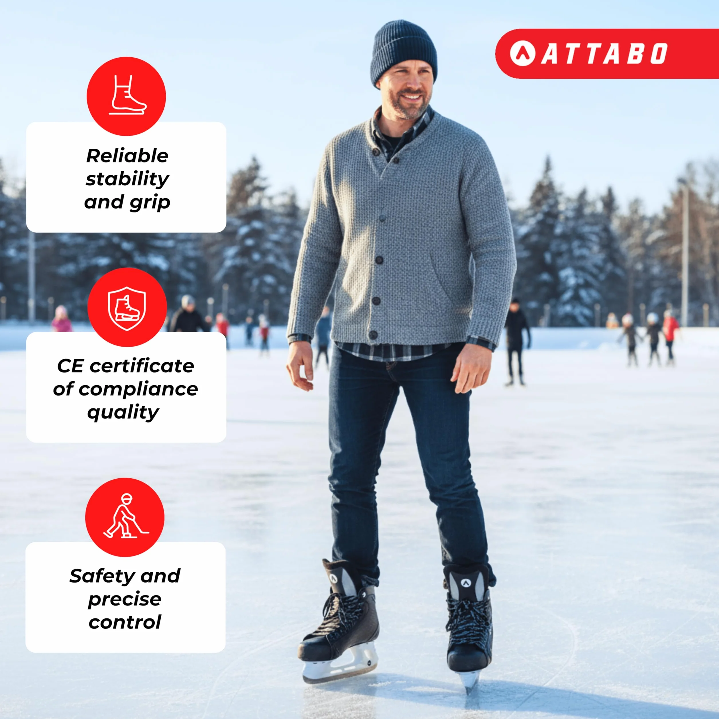 ATTABO Pattini da Hockey su Ghiaccio, da Uomo, in Nero, Taglia 39 EU, in Acciaio Inox, Resistente, Stabile Protezione della Caviglia, Chiusura con Lacci, Comodi e durevoli per esperti