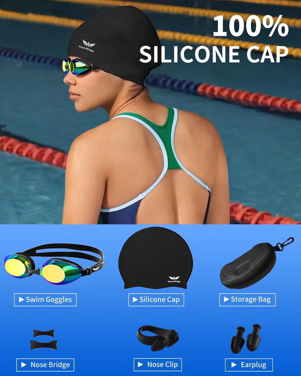 Confezione da 2 occhialini da nuoto anti perdite, anti-appannamento e UV, per adulti, uomini e donne, lenti specchiate in policarbonato ad alta visibilità