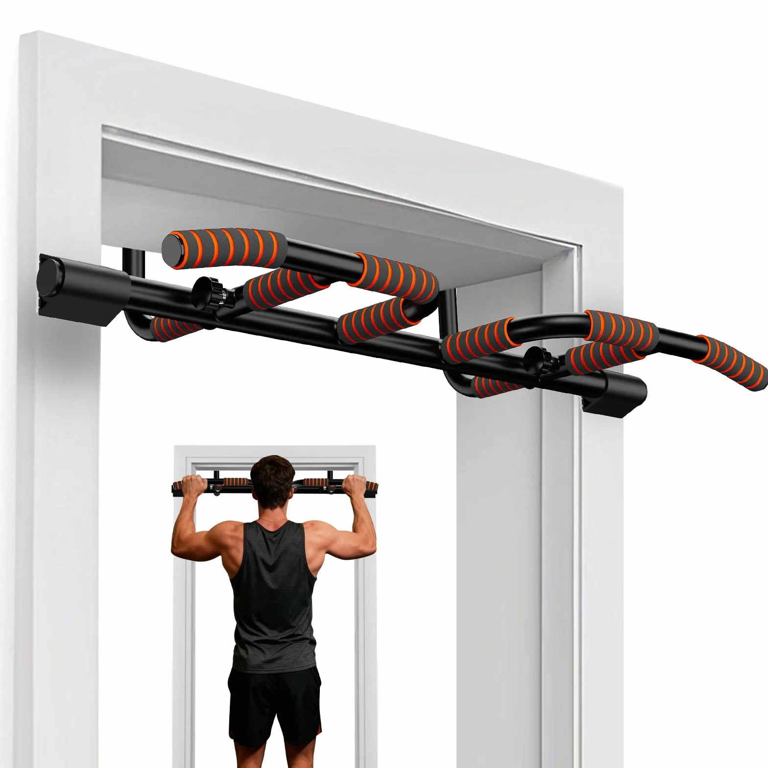 DH FitLife Barra per Trazioni da Porta senza Viti | Sbarra Trazioni Antiscivolo con Prese Multiple | Pull Up Bar da Appendere | Per Telai da 65 a 92 cm