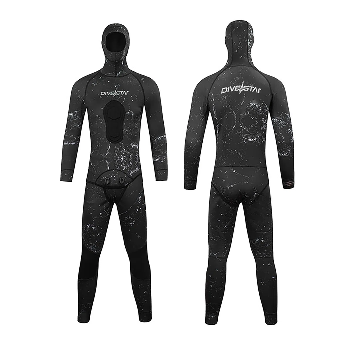 Muta Mimetica da Pesca Subacquea in Neoprene 1,5 Mm con Cappuccio – Tuta da Immersione a 2 Pezzi con Rinforzo Toracico, Ideale per Apnea e Snorkeling