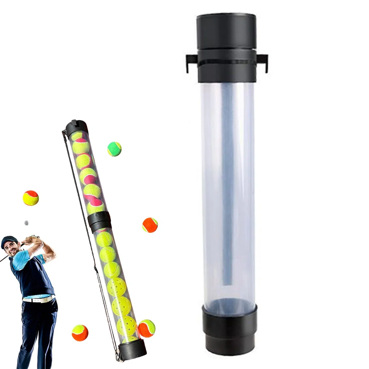 Raccoglitore Di Palline Da Tennis A Tubo Porta Tubo per Tennis | Raccoglitore per Palline da Pickleball ad Alta Capacità con Cinturino a Spalla per Operatori di Campus Team e Driving Range