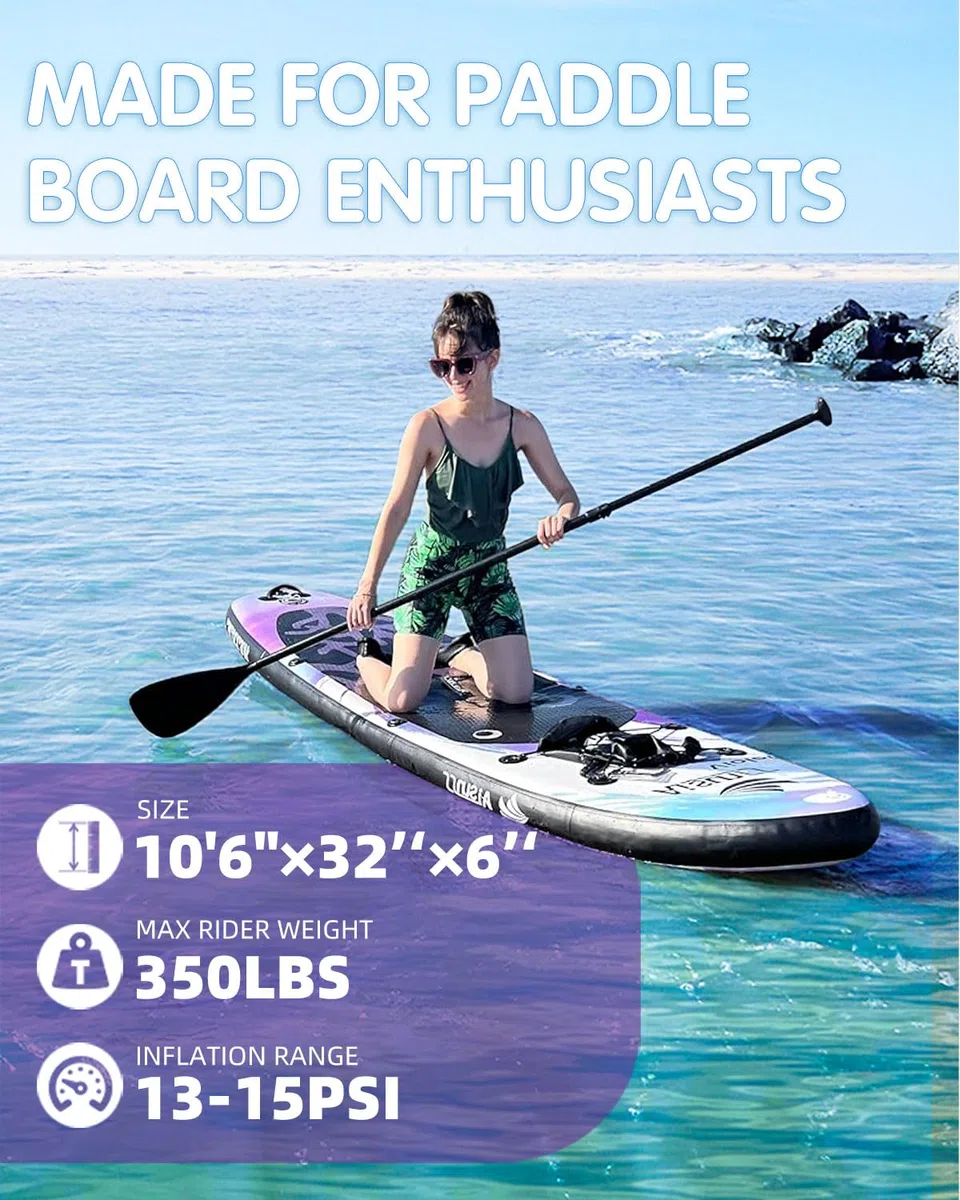 Tavola gonfiabile per adulti, tavola da paddle per tutti i livelli di abilità, ampia tavola da SUP con accessori in primium, include borsa per il trasporto SUP, pompa a mano, borsa