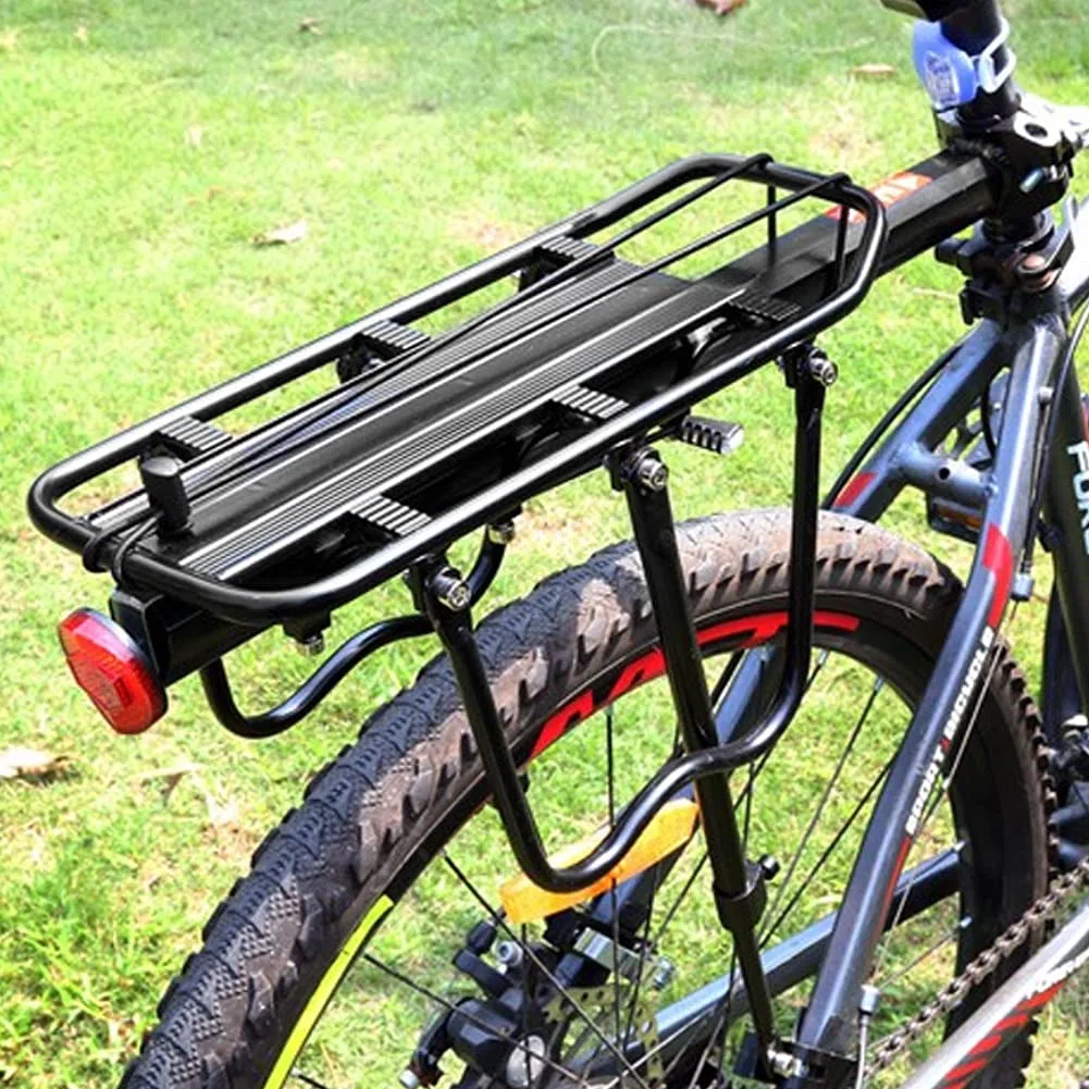 Portapacchi Posteriore per Bicicletta, Alluminio, Mountain Bike, con Riflettore, Carico Massimo 25 kg, Nero