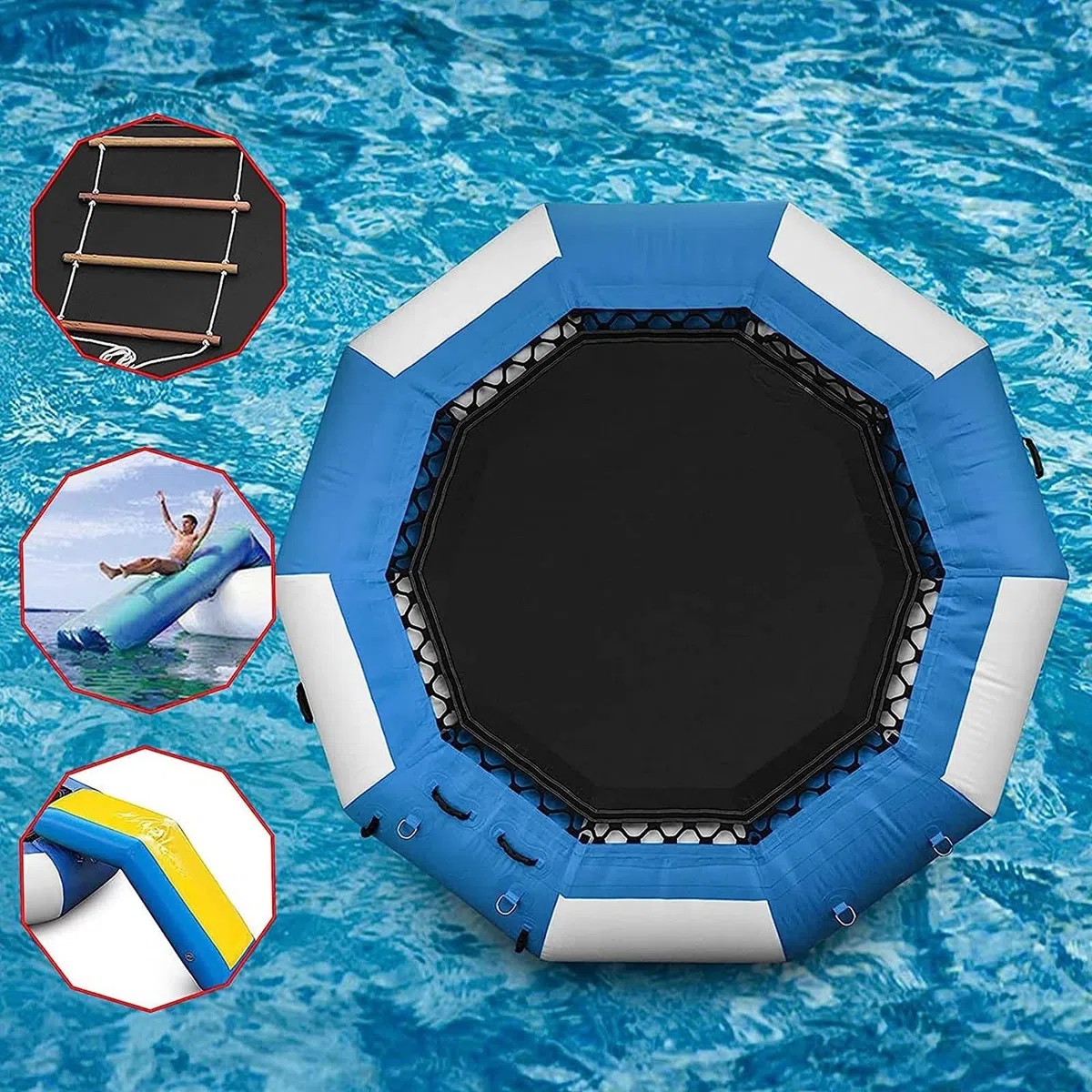 NOWLIN Piattaforma gonfiabile di nuoto dell'acqua del trampolino della spruzzata dell'acqua con scala mobile e scala di sport acquatici, 1.5m/5ft