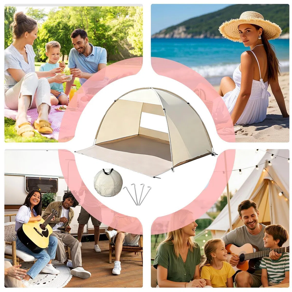 Tenda da Spiaggia Solare Portatile con Montaggio Facile | Tenda Parasole per 3-4 Persone, Campeggio, Giardino, Picnic, Famiglia, Pesca, Escursionismo, Viaggio, Trekking