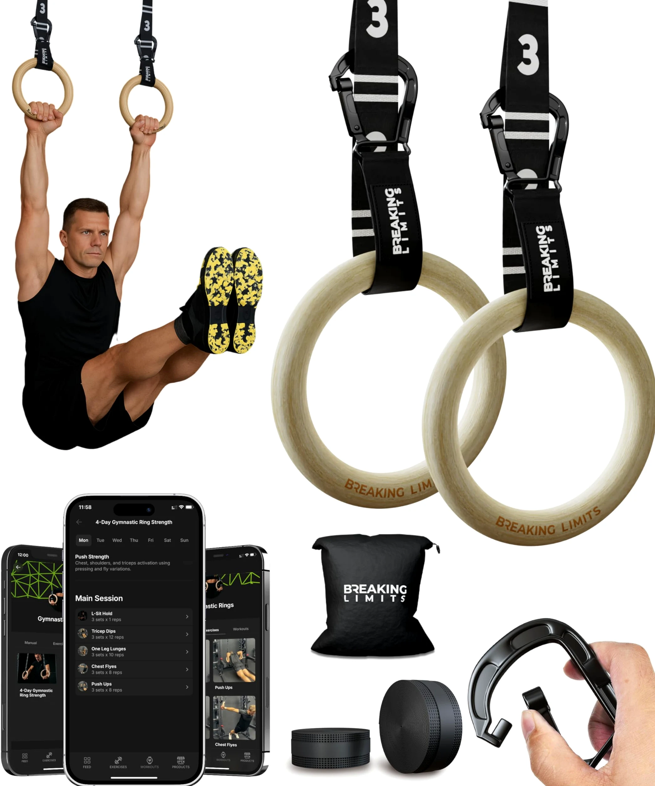 BREAKING LIMITS Anelli Calisthenics – Anelli da ginnastica – Anelli Palestra per Calistenica, Crossfit, Gym & Fitness