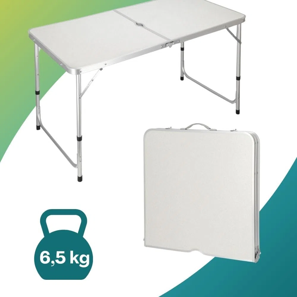 PALUPLUS Set Tavolo Campeggio in Alluminio con 4 Sgabelli Blu, Misura Tavolino 120x60x71 cm, Design Pieghevole a Valigetta con Maniglia, Foro per Ombrellone, per picnic, gita -8095F