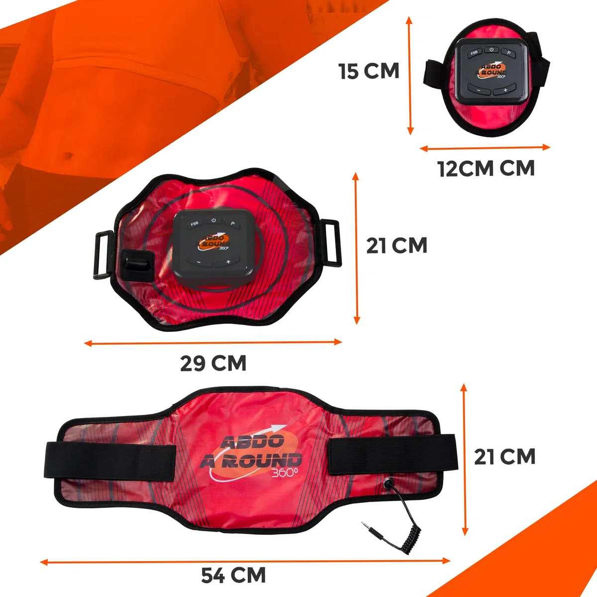 Elettrostimolatore Muscolare | Abdo A Round 360º | Stimolatore Muscolare Addominale | Toner per Addome/Braccio/Vita/Gambe | Cintura EMS | 9 programmi