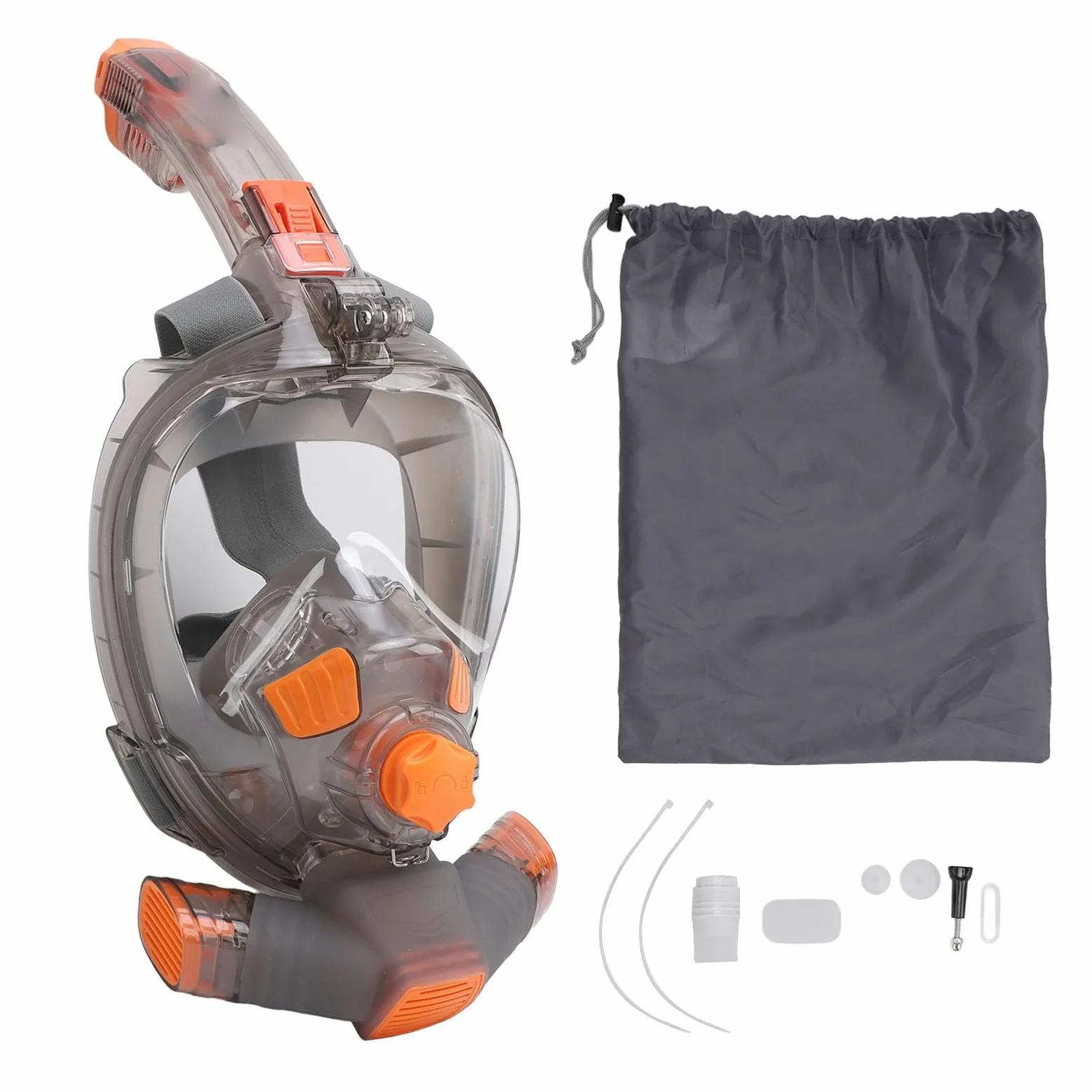 Occhialini da Snorkeling Integrali, Lenti Piatte Trasparenti Antiappannamento Vista Panoramica a 180 Gradi Maschera da Snorkeling con Tubo di Respirazione Pieghevole e Supporto per Fotocamera,