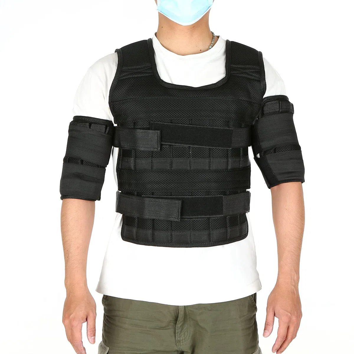 Gilet da 35 Kg con Pesi per le Gambe da 6 Kg e per le Braccia da 5 Kg, Gilet da Allenamento Regolabile con 32 Tasche, Tessuto a Rete, Spallacci Ammortizzanti, Resistente