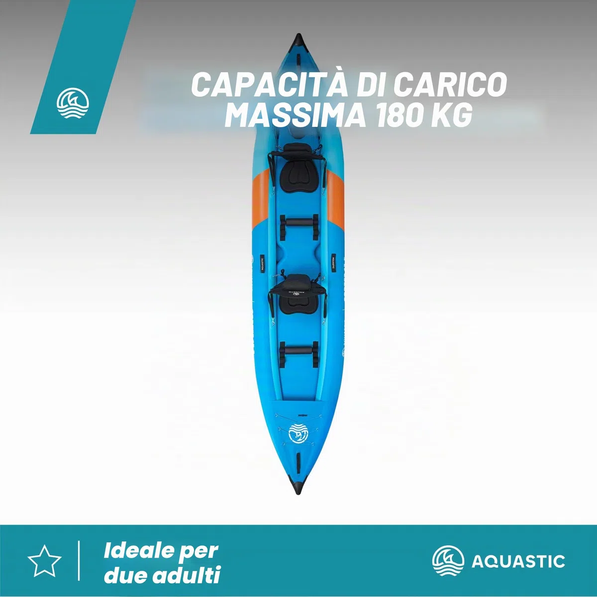 AQUASTIC Cortez 13'5 – Kayak gonfiabile per due persone, Hybrid Drop-Stitch, 3 camere, portata fino a 180 kg, set: zaino, pagaia, sedili, pompa, pinne, stabile