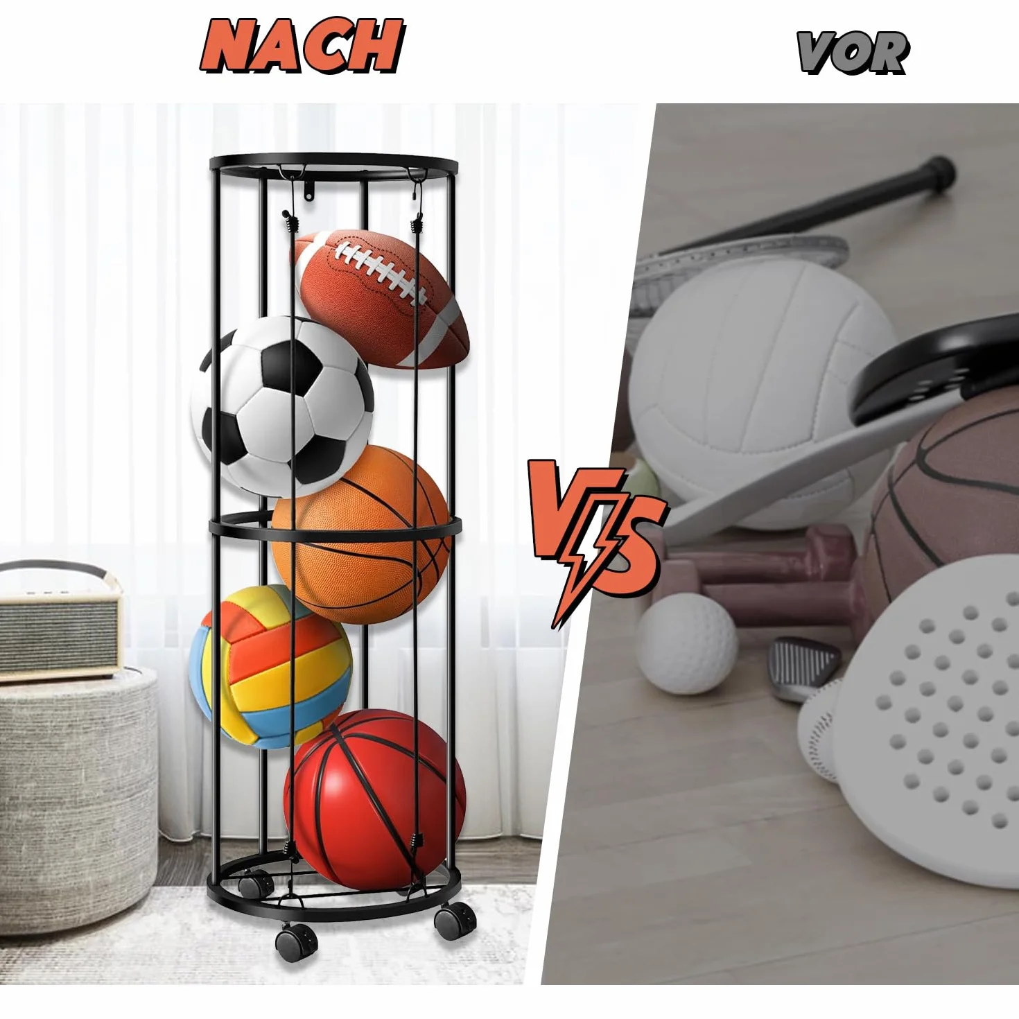 Supporto verticale per palloni, con ruote, per pallone, da pallavolo