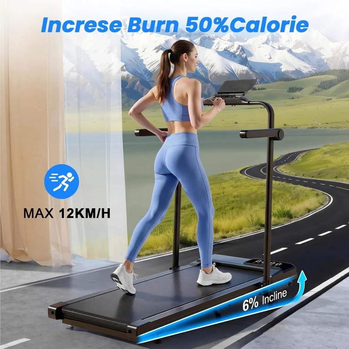 Superun Raceable Tapis Roulant Salvapazio Elettrico con Inclinazione 6%, 3CV Walking Pad,1-12 km/h Tapis Roulant Elettrico Pieghevole con APP Controllo Corsi di Allenamento, Massima di 136 kg