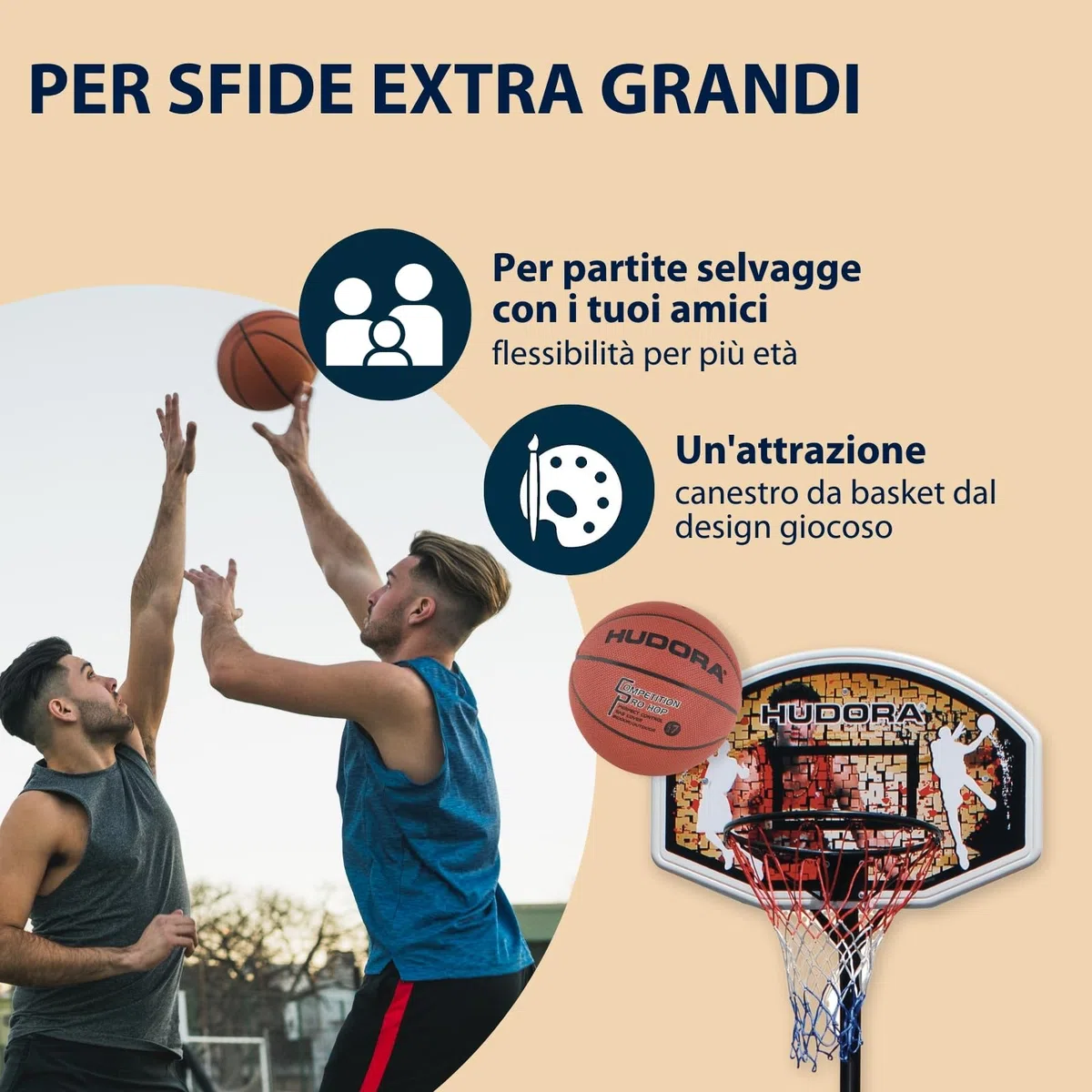 HUDORA Basketballständer Chicago - Basketball Ständer von 206-260cm höhenverstellbar - Mobiler Outdoor Basketballkorb für Kinder/Jugendliche & Erwachsene - Basketballkorb mit Ständer & Rollen