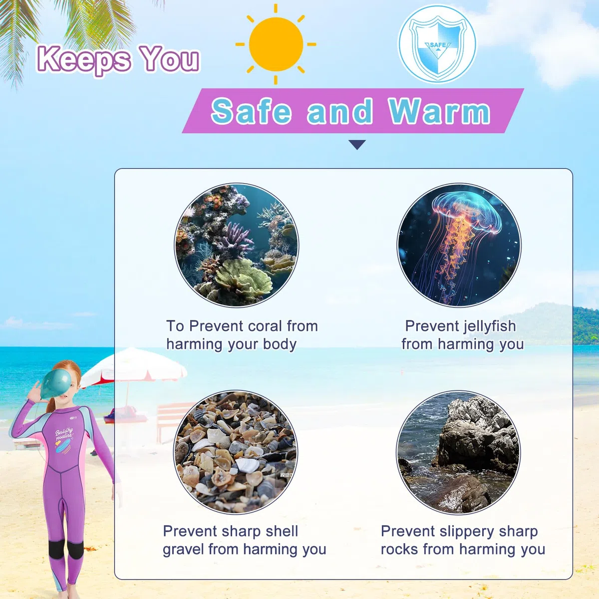 Gimilife Muta per bambini, Muta sub per ragazzi, ragazze e piccoli, in neoprene 2mm termica, sub intera/corta, ideale per nuoto, immersioni e surf