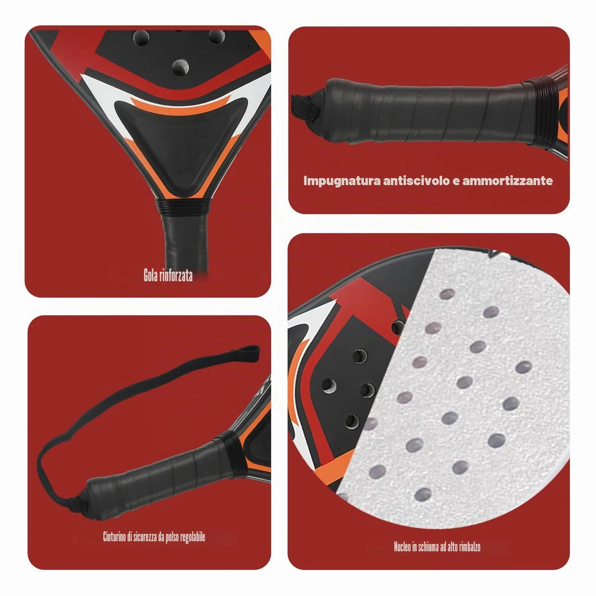 Raquette de Padel per Principianti Racchetta Padel Leggera 330 g Superficie ABS Impugnatura Antiscivolo Laccio di Sicurezza Regolabile Ideale per Allenamento e Partite