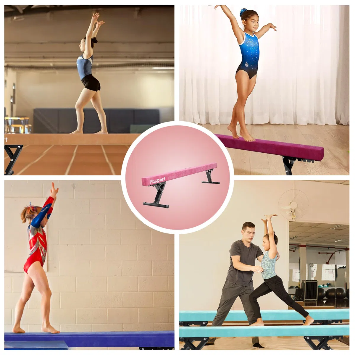 trave ginnastica artistica Regolabile 244CM, 5 altezza regolabiletrave ginnastica trave di equilibrio ginnastica ad alto e basso livello Fascia da pavimento Altamente stabile per bambini/adulti