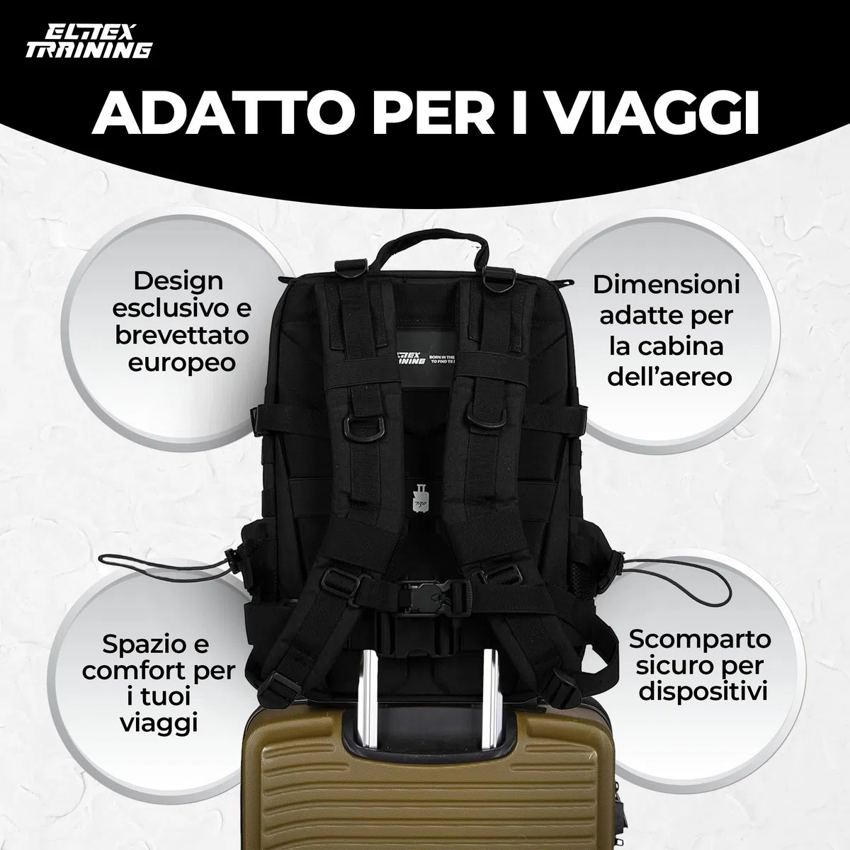 ELITRAINX Zaino tattico militare impermeabile 25 litri per sport, cabina di aereo, palestra, attività all'aperto, cross training di ELITEX TRAINING