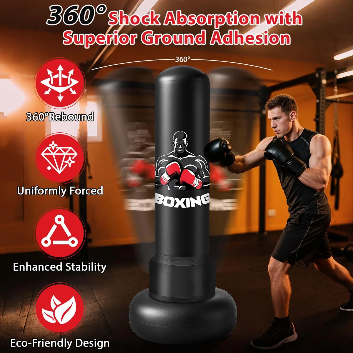 Qoosea Sacco da Boxe per Adulti, Stabile Pungiball Adulti Gonfiabile con Guantoni da Boxe, Sacchi da Boxe Gonfiabile per Pratica di Taekwondo Muay Thai Karate MMA Fitness