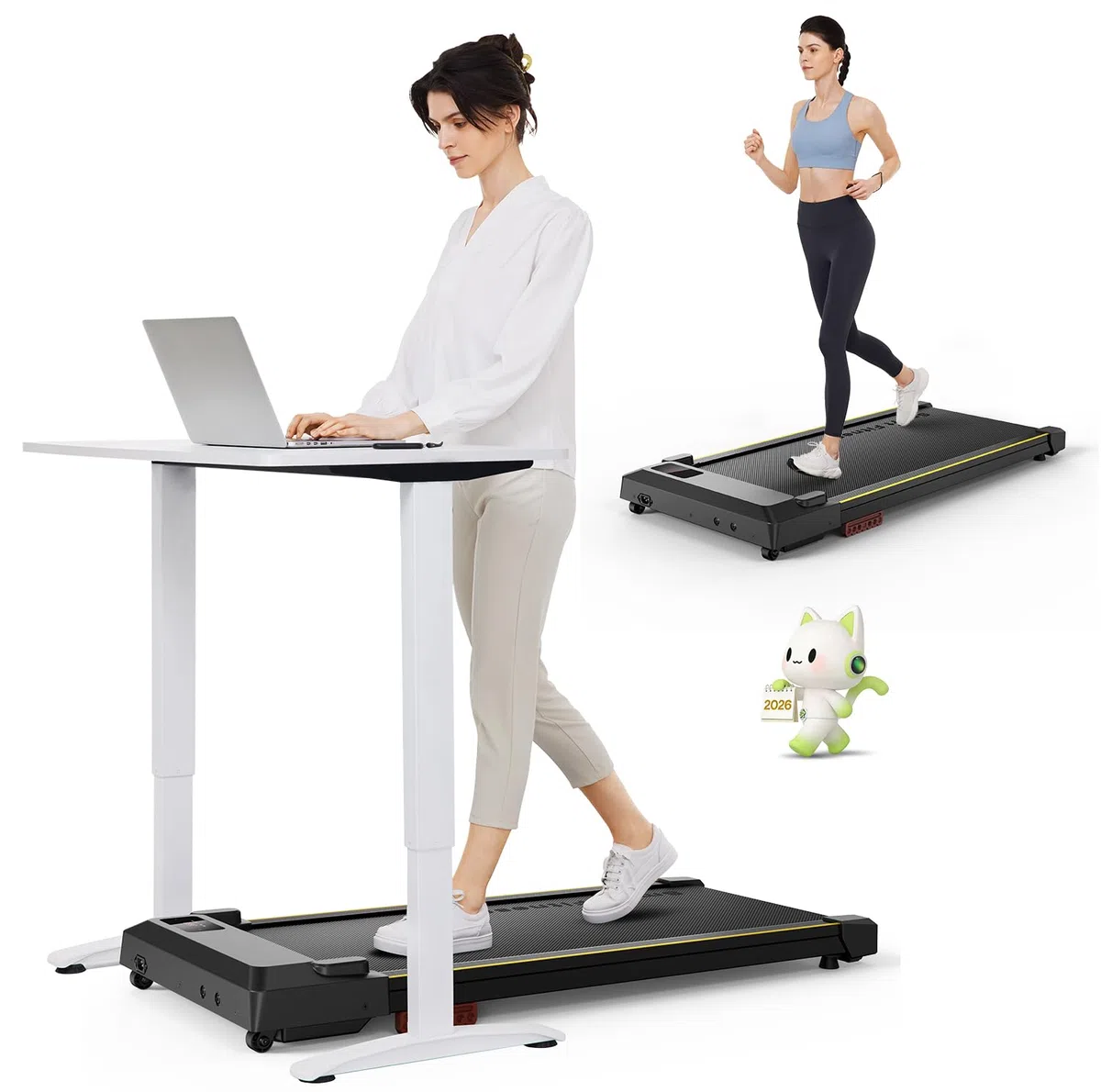 UREVO Tapis Roulant Al Intelligente, 2 in 1 Portatile Tapirulan Elettrico sotto scrivania da casa/ufficio, Doppia Ammortizzazione, 2,5 HP Smart Walking Pad corsa UREVO APP Zwift Kinomap