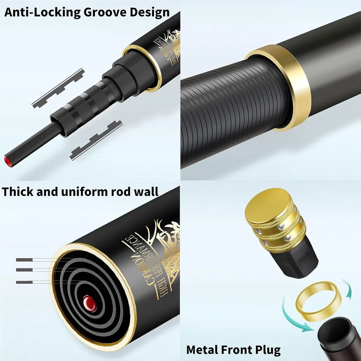 Canna da Pesca telescopica in Carbonio Ultraleggera, Canna per Carpe Super Rigida, da 3,6 m a 8,1 m, Canna da Pesca Manuale per Acqua Dolce o salata(4H,7.2m)