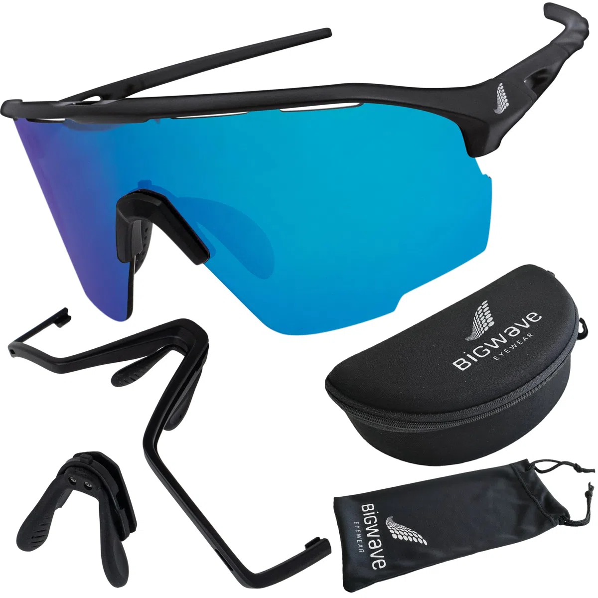 BIGWAVE 906 Occhiali Sportivi Veloce Occhiali Da Ciclismo Occhiali Da Sole per Uomo e Donna UV400 con Ospiti Specchio Design Shield Rivestimento Antiappannamento