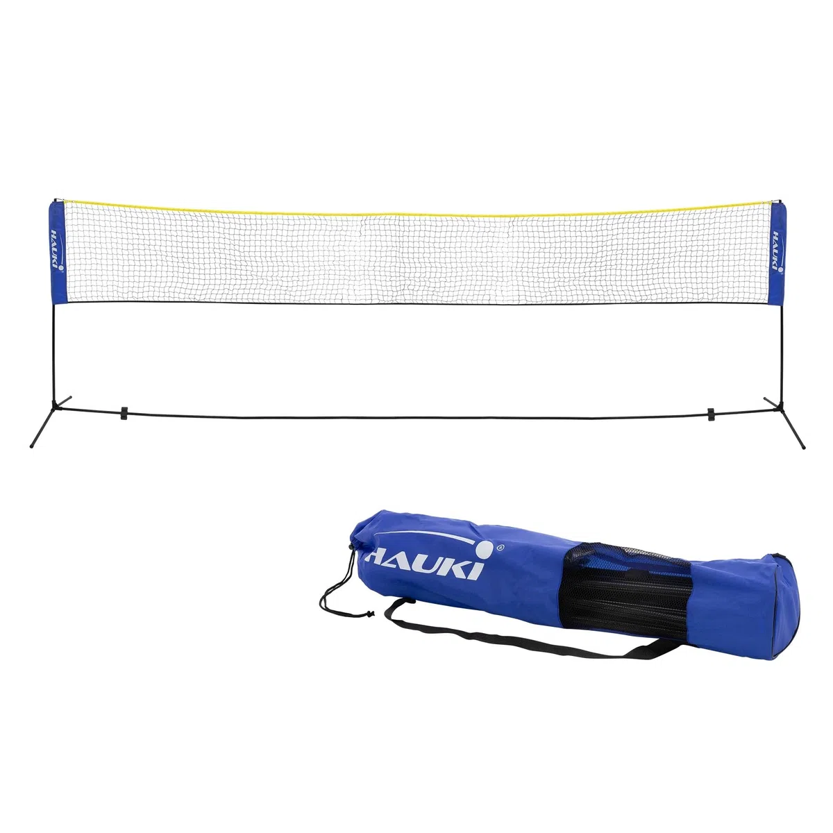 Hauki Rete da Badminton Tennis Pallavolo 400 cm / 500 cm, Nero/Blu, H156 cm, 3x Volani, con Borsa per Trasporto, Telaio in Ferro Stabile Rete da Allenamento per Interni ed Esterni