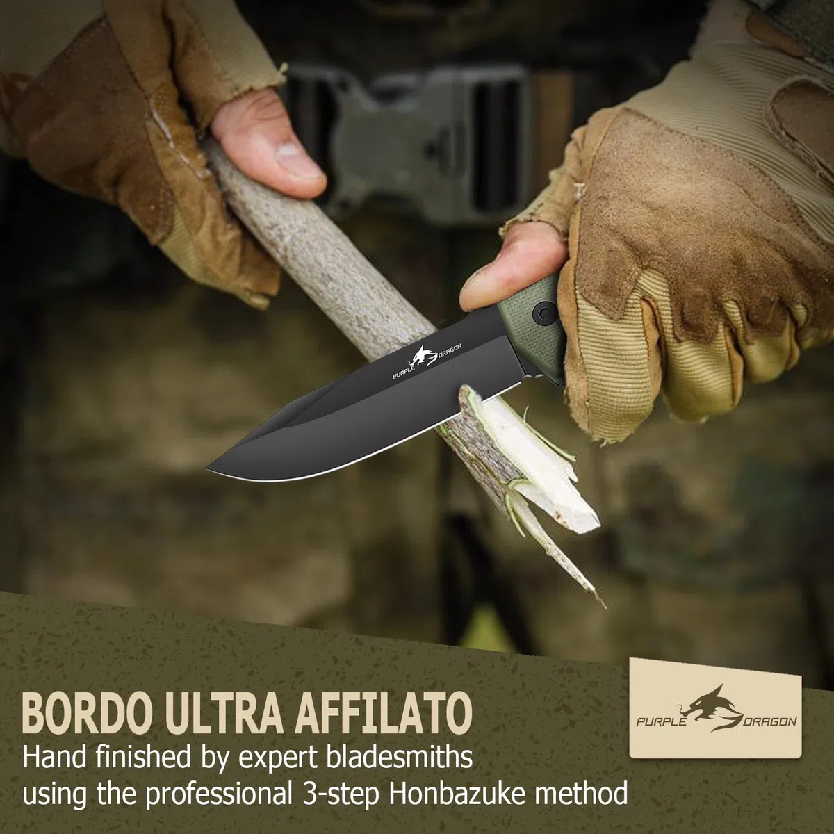 Purple Dragon Set di Coltelli Grandi Ascia Spaccalegna con Fodero, Tomahawk con Manico Full Tang in Acciaio D2 in un Unico Pezzo, Coltello Sopravvivenza Lama Fissa, Coltello Regali per Uomini