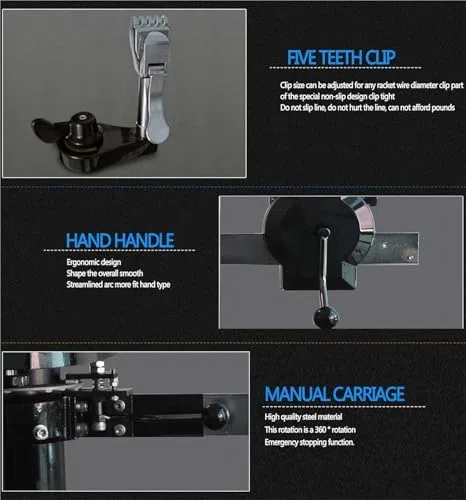 Incordatrice professionale per racchette, sistema fisso a 6 punti per una tensione precisa, ideale per racchette da tennis, badminton e squash