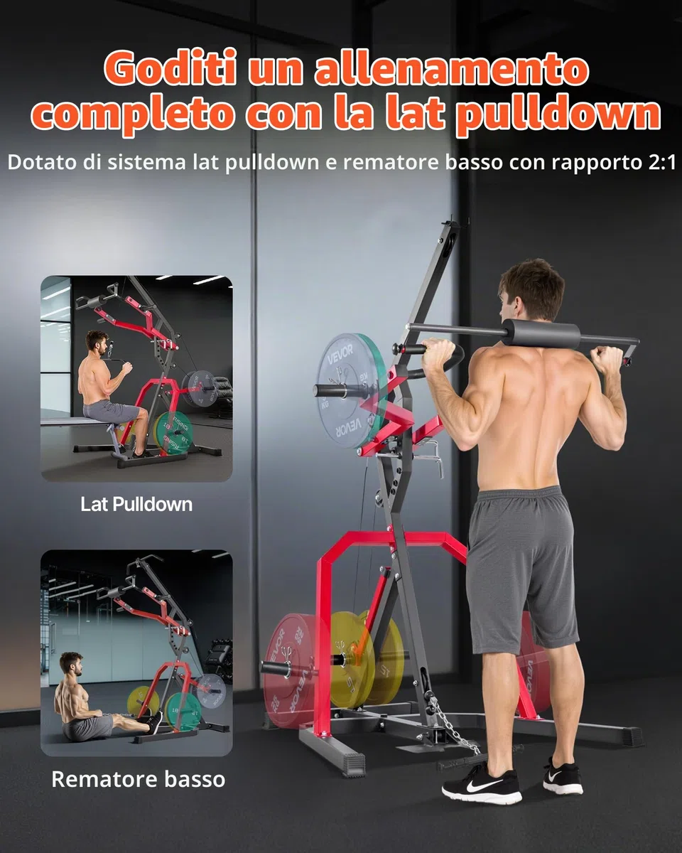 VEVOR Attrezzatura per il Fitness Domestico Corner Leverage Gym con Sistema LAT Low Row con Rapporto 2:1, Attrezzatura per l'Allenamento della Forza, per Allenamento Regolabile per Tutto il Corpo