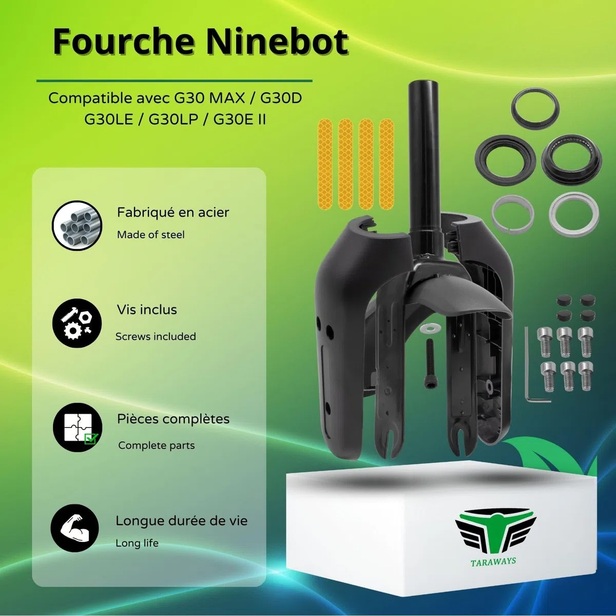Forcella anteriore compatibile con monopattino Ninebot G30 Max / G30D / G30LE / G30LP / G30E II (Forcella+ Accessori)