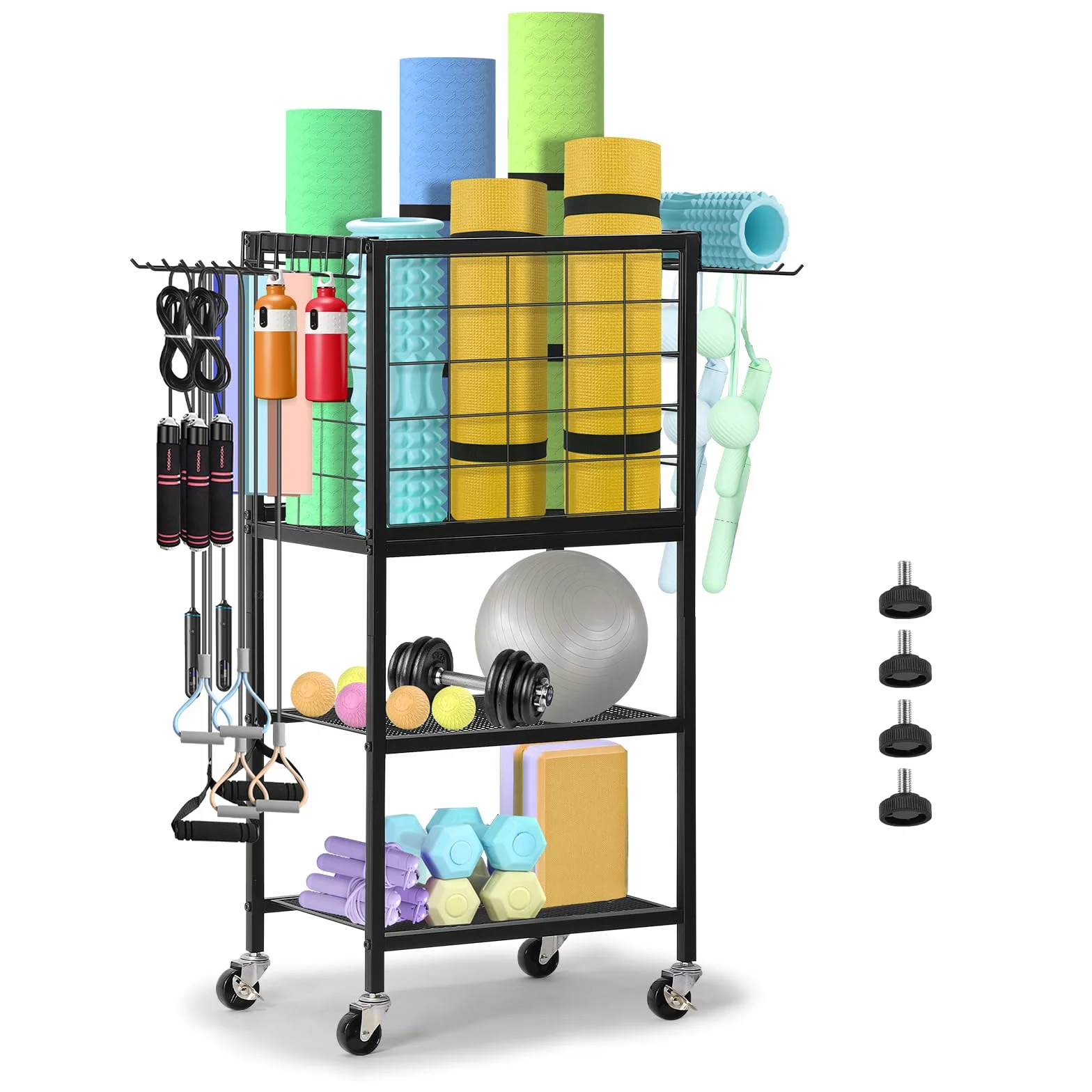 LIANTRAL Rastrelliera per manubri, tappetino da yoga, scaffale per attrezzature da allenamento, per manubri, kettlebell, tappetino da yoga e bande di resistenza, organizer per casa e palestra, con
