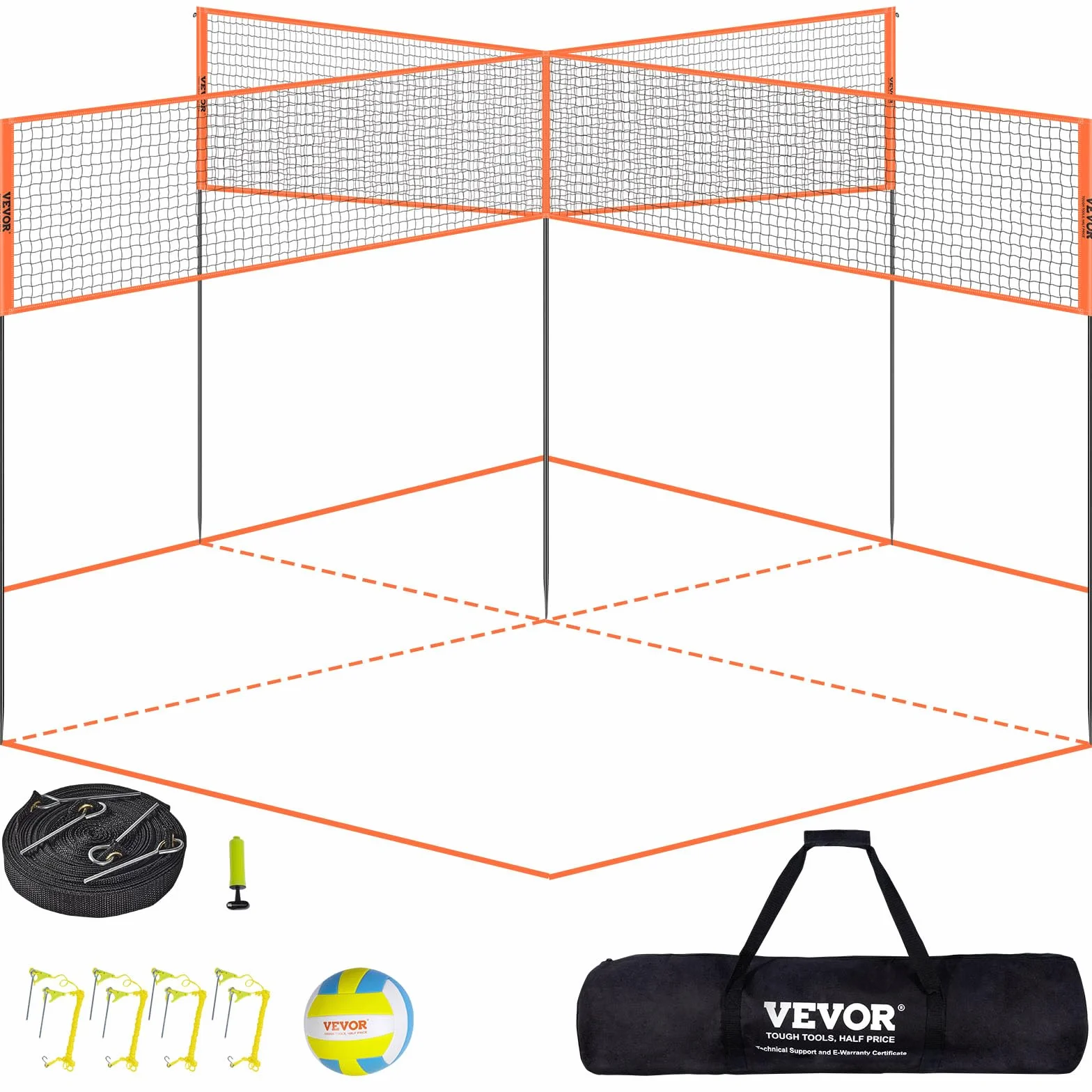 VEVOR Rete da pallavolo a 4 Vie, Set da Rete da Badminton ad Altezza Regolabile per Prato da Spiaggia in Cortile, Rete da pallavolo Portatile all'aperto con Borsa per Il Trasporto, Set da Gioco