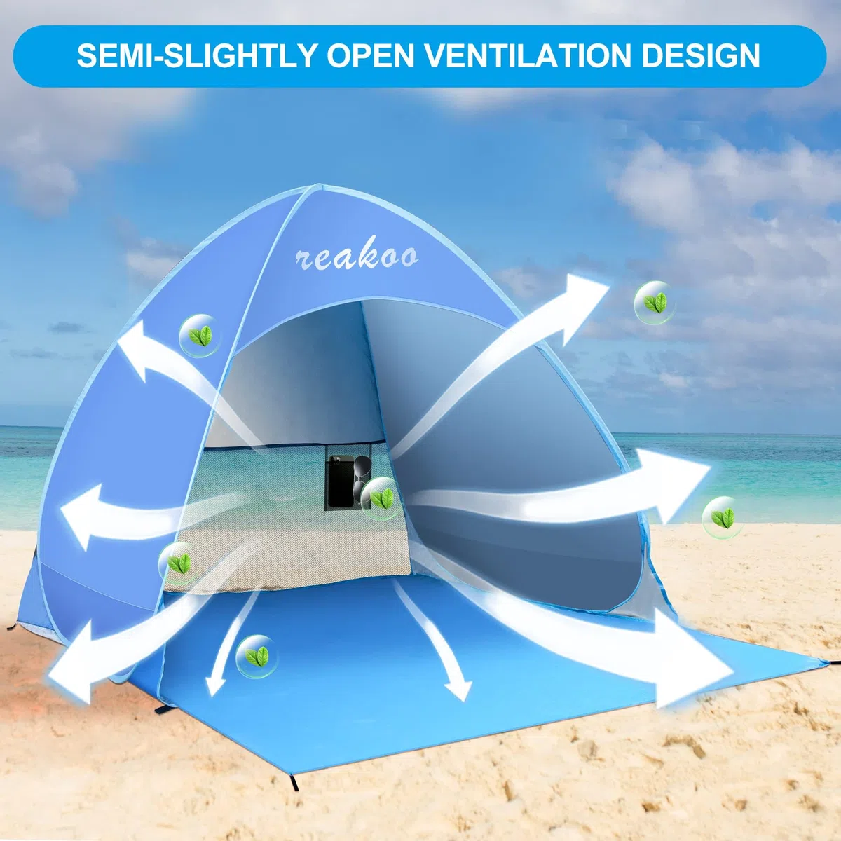 Tenda da Spiaggia Portatile, Protezione Solare UPF 50+ Tenda Spiaggia Pop Up, Automatico Leggero Tenda Mare Spiaggia