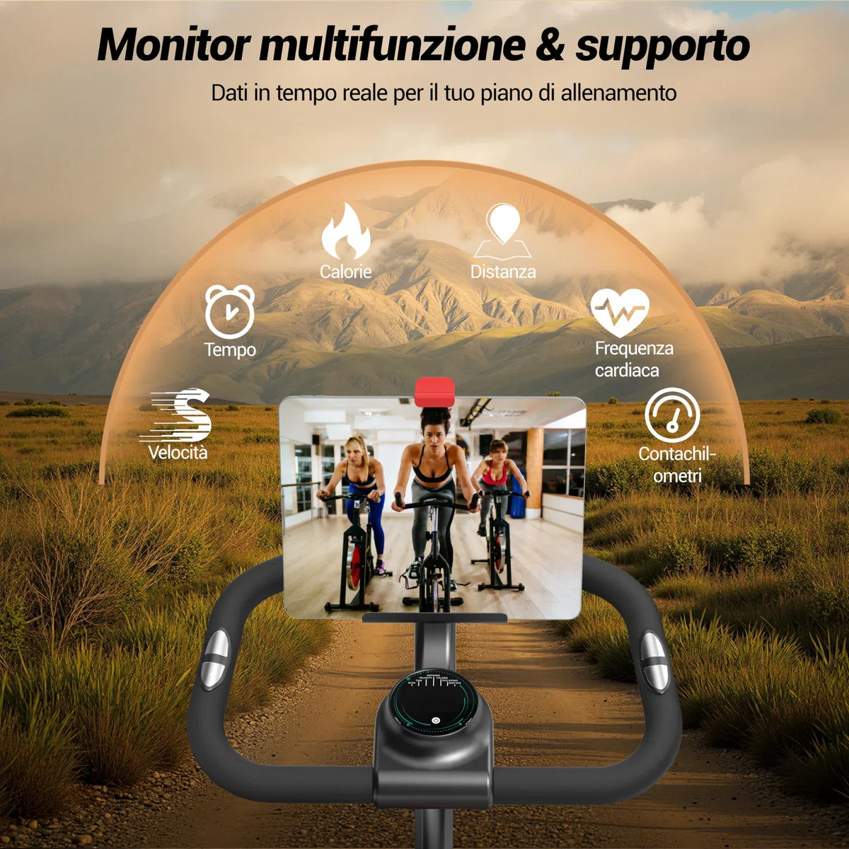 CURSOR FITNESS Cyclette da casa professionale, Cyclette professionale | con misurazione della frequenza cardiaca e display LED, Spin bike con app, capacità di carico fino a 136 kg