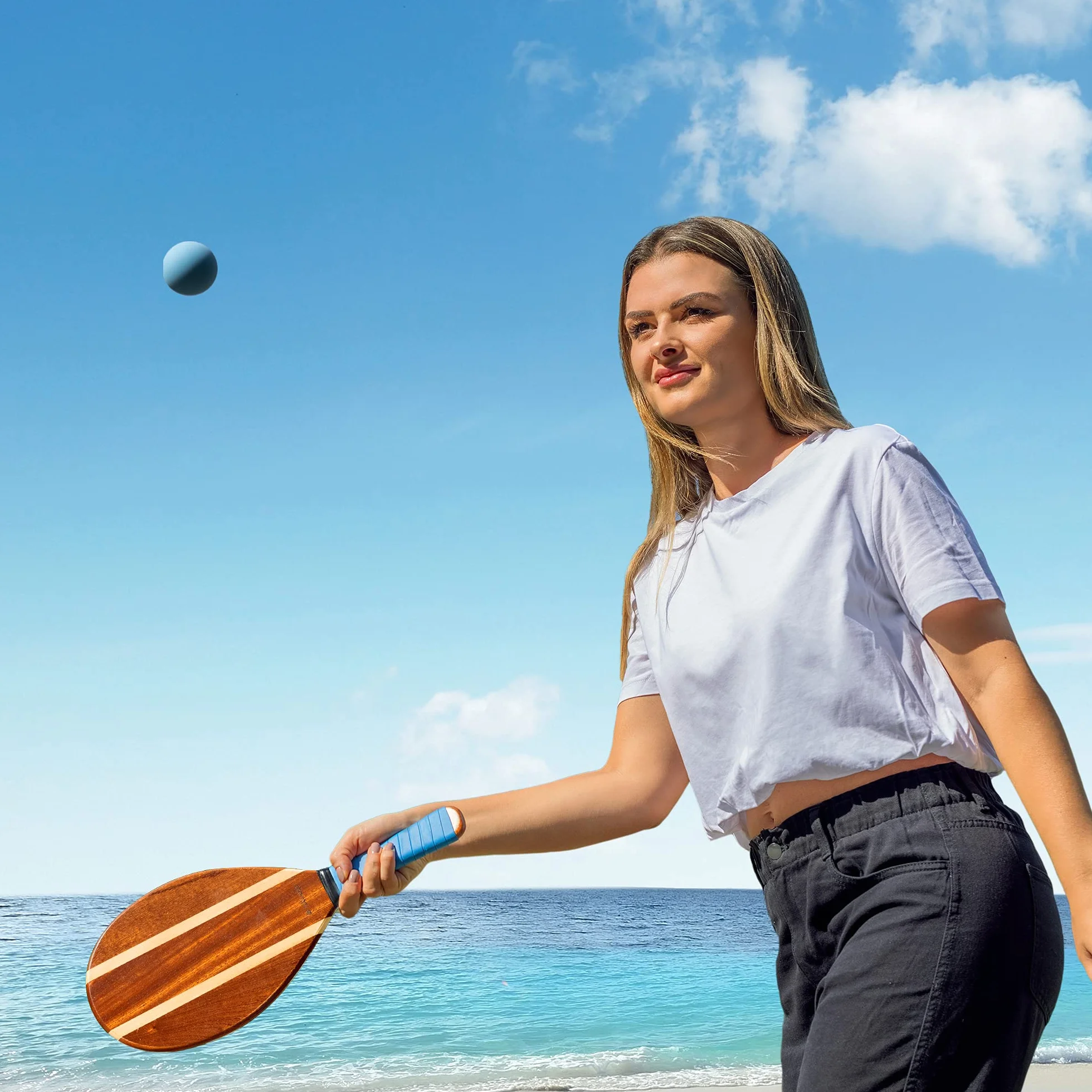 Navaris Set Racchettoni da Spiaggia Legno con Palline - Racchette Beach Tennis Coppia - Racchettoni Beach Tennis - Racchette da Spiaggia - Borsa Inclusa
