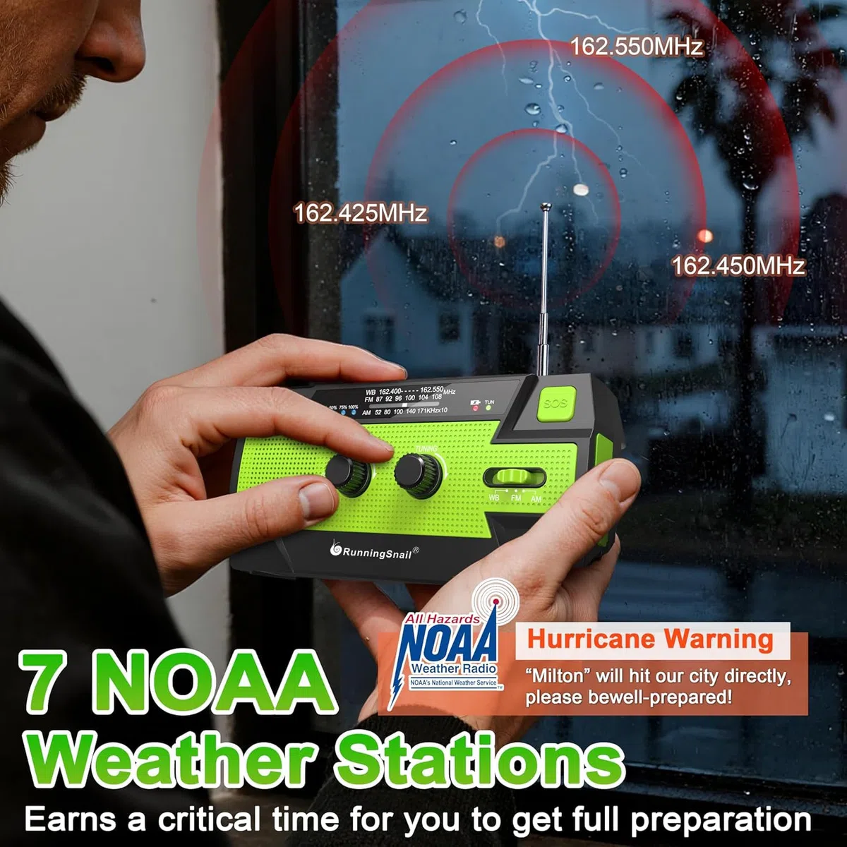 Radio di emergenza a manovella, 4000 mAh, con manovella a energia solare, portatile, AM/FM/NOAA, radio meteorologica con torcia da 1 W e lampada da lettura con sensore di movimento, caricabatterie per
