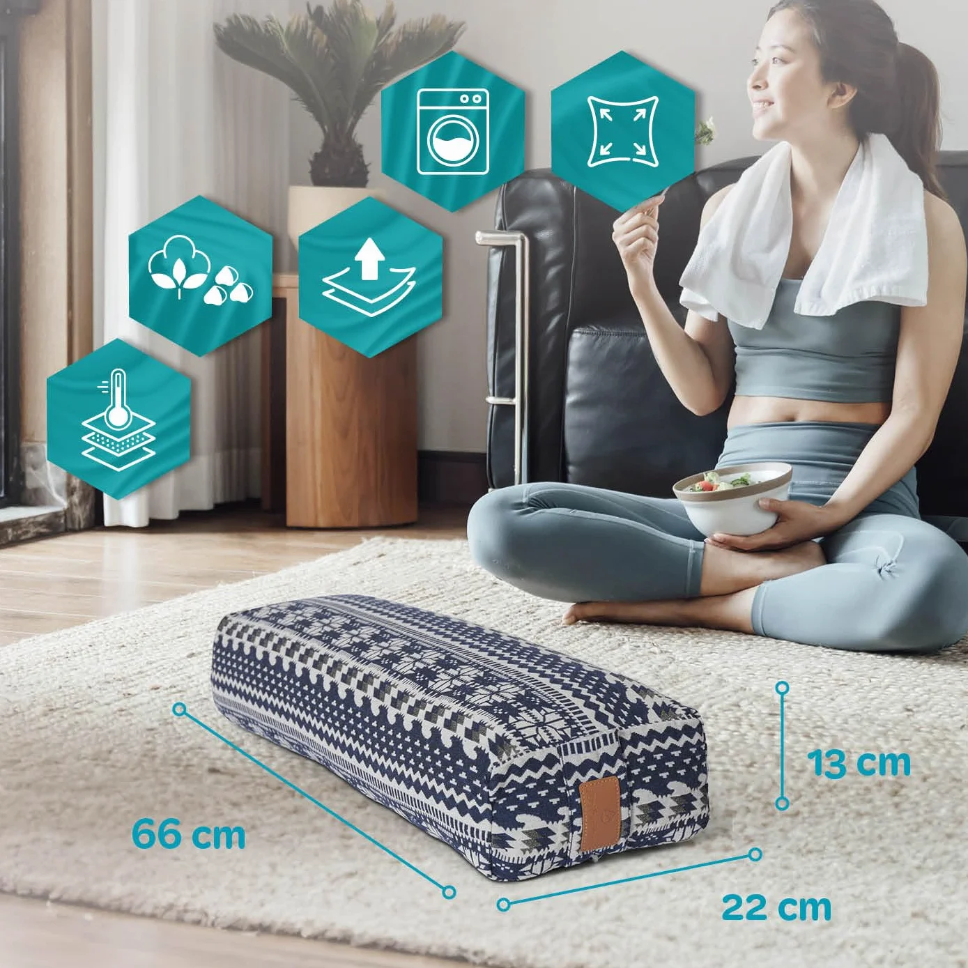 eckiges Yoga Bolster » paravati « con Bio di grano saraceno Shell (KBA)Lunghezza ca 67 cm & diametro ca 13 cm – Ideale come cuscino per YogaZafu Cuscinocuscino da meditazionemeditiations