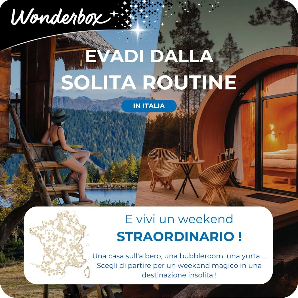 WONDERBOX - Cofanetto Regalo - Insolito - Evasione da Favola - per 2 pers | 1 o più notti con o senza cena, esperienze benessere o originali - Più di 370 soggiorni - Glamping, bubble room, capanne