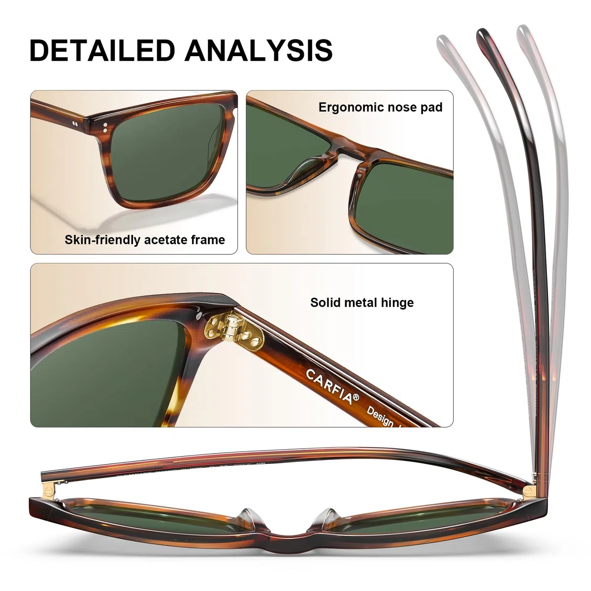Carfia Occhiali da Sole Polarizzati Retrò da Uomo Protezione UV 400 Montatura Rettangolare in Acetato Design di Marca alla Moda CA53572